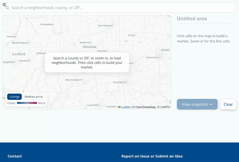 Search a ZIP, county, or neighborhood to jump to your patch of the map.