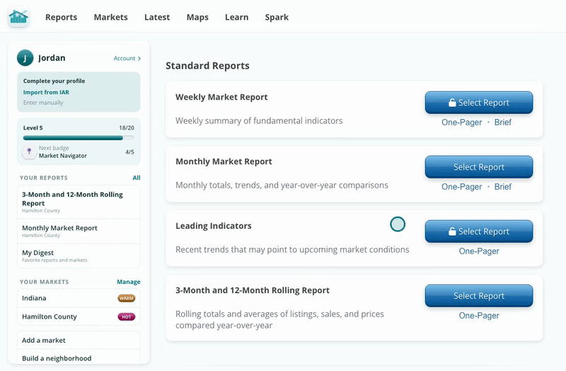 The Monthly Market Report and the 3-Month and 12-Month Rolling Report are the most used.