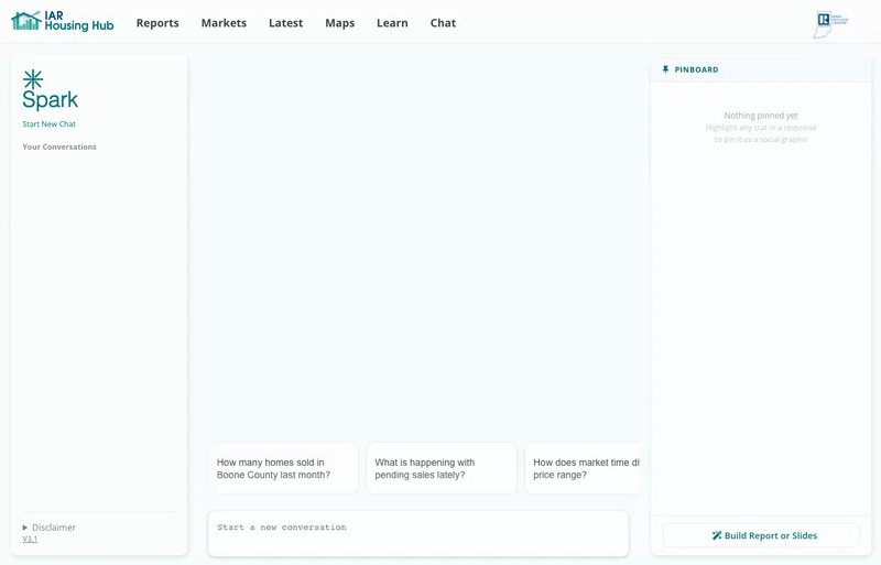 Ask a question, and Spark auto-pins the chart.