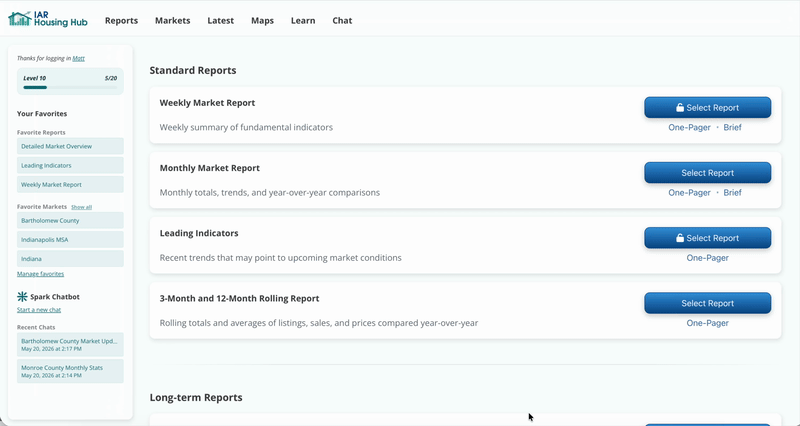 Some reports are behind a login. Use your Indiana Association of REALTORS® member login. Our most commonly used reports are monthly and 3-month rolling reports. Try the Detailed Market Overview to see price, construction, and property type breakouts.